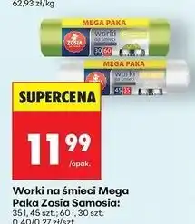 Biedronka Worki na śmieci 60 l limonkowe Zosia Samosia oferta