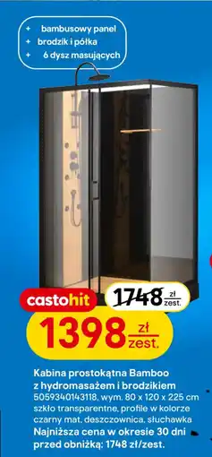 Castorama Kabina prostokątna Bamboo z hydromasażem i brodzikiem oferta