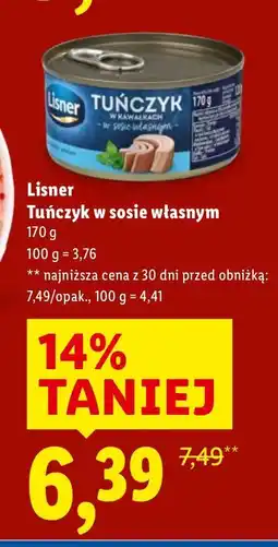 Lidl Tuńczyk Lisner Tuńczyk w sosie własnym oferta
