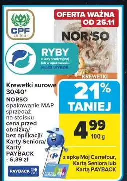 Carrefour Krewetki surowe 30/40 NORSO opakowanie MAP sprzedaż hurtowa oferta