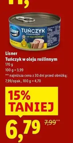 Lidl Tuńczyk w kawałkach oleju roślinnym Lisner oferta