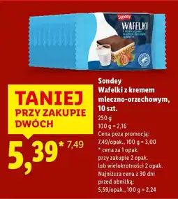 Lidl Wafelki z kremem mleczno-orzechowym, 10 szt. Sondey oferta