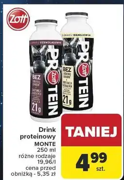 Carrefour Drink proteinowy MONTE BY ZOTT 21 g różne rodzaje oferta