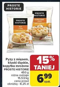 Carrefour Pyzy z mięsem, kluski śląskie, kopytka mrożone PROSTE HISTORIE 450 g różne rodzaje oferta