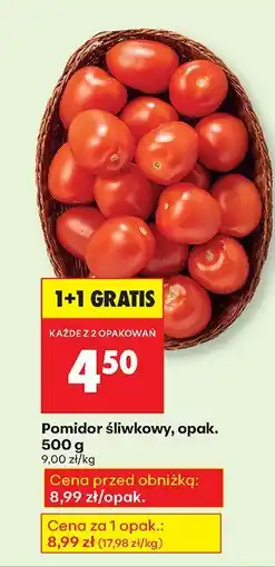 Biedronka Pomidor śliwkowy, opak. 500 g 1+1 GRATIS Biedronka oferta