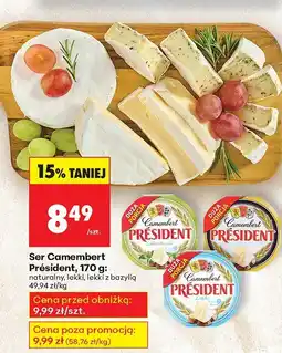 Biedronka Ser Camembert Président, 170 g: naturalny, lekki z bazylią oferta