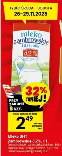 Twój Market Mleko UHT Zambrowskie 3,2%, 1 l oferta