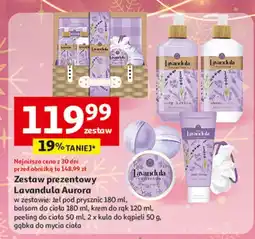 Auchan Zestaw lavandula peeling do ciała 50 ml + 2x kula kąpieli g+ gąbka mycia Aurora oferta
