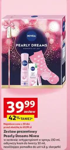 Auchan Zestaw pearly dreams: antyperspirant 150 ml + krem do twarzy 50 pomadka ust 4.8 g skarpetki Nivea oferta