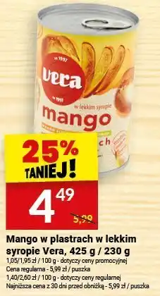 Twój Market Mango w plastrach w lekkim syropie Vera, 425 g / 230 g oferta