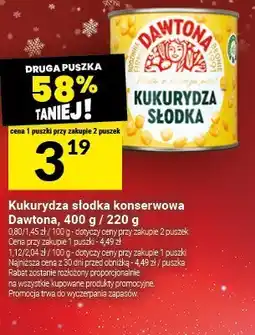 Twój Market Kukurydza słodka konserwowa Dawtona, 340 g / 285 g oferta