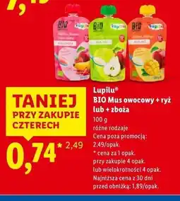 Lidl Pupilu BIO Mus owocowy + ryż lub + zboża oferta