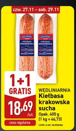 ALDI Kiełbasa krakowska sucha Wędliniarnia 1+1 gratis oferta