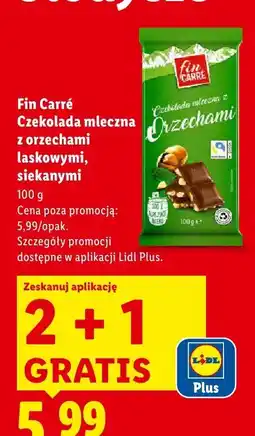 Lidl Czekolada mleczna z orzechami laskowymi, siekanymi Fin Carré oferta