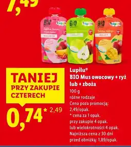 Lidl Mus BIO owocowy + ryż Lupilu oferta