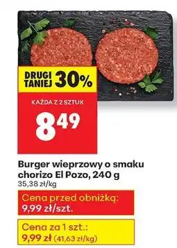 Biedronka Burger wieprzowy o smaku chorizo El Pozo oferta