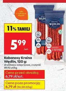 Biedronka Kabanosy 180 g, drobiowo-wieprzowe Kraina Wędlin oferta
