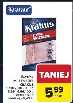 Carrefour Market Szynka od sznyagra plastry 90-100 g KRAKUS oferta