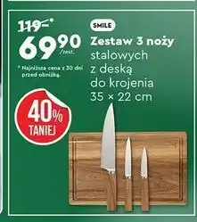 Biedronka Zestaw noży stalowych z deską do krojenia 35 x 22 cm Smile oferta