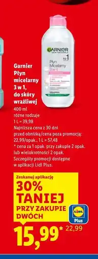 Lidl garnier Płyn micelarny 3 w 1, do skóry wrażliwej oferta