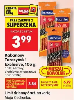 Biedronka Kabanosy Tarczyński Suche Mat, 105 g: chilli, serowy, śródziemnomorskie, wieprzowe oferta