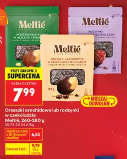 Biedronka orzeszki archaidowe lub rodzynki w czekoladzie Meltie, 260-280 g oferta