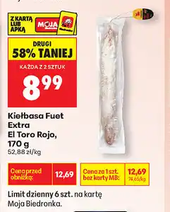 Biedronka Kiełbasa Fuet Extra El Toro Rojo oferta