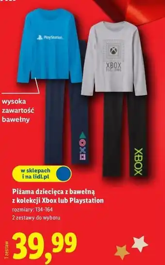 Lidl Piżama dziecięca z bawełną z kolekcji Xbox lub Playstation oferta