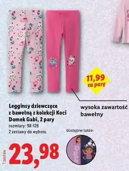 Lidl Legginsy dziewczęce z bawełną z kolekcji Koci Domek Gabi, 2 pary oferta