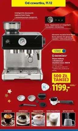 Lidl Ekspres do kawy ciśnieniowy kolbowy z młynkiem 1500 w Silvercrest oferta