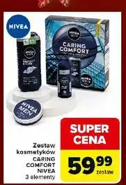 Carrefour Zestaw w pudełki caring comfort: żel pod prysznic 250 ml + krem do twarzy 50 dezodorant Nivea Men oferta
