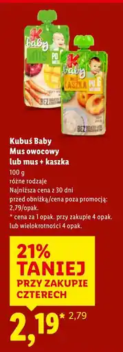 Lidl Mus owocowy różne rodzaje Kubuś Baby oferta