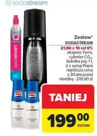 Carrefour Zestaw: urządzenie terra black + butelka 1 l cylinder 2x syrop pepsi Sodastream oferta