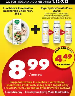 Biedronka Zestaw Lunchbox z kurczakiem i mozzarellą Vital Fresh + Jogurt pitny Fruvita Pure Biedronka oferta