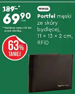 Biedronka WINGS Portfel męski ze skóry bydlęcej oferta