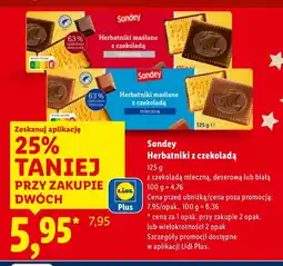 Lidl Herbatniki Sondey Herbatniki z czekoladą z czekoladą mleczną, deserową lub białą oferta