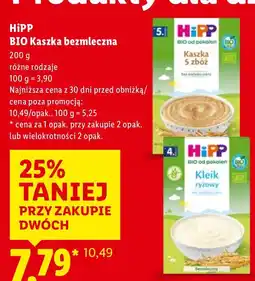 Lidl Kaszka bezmleczna HiPP BIO różne rodzaje oferta