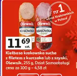 Auchan Kiełbasa krakowska sucha z fileta kurczaka Olewnik oferta