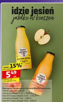 Auchan Sok tłoczony jabłkowy słodkie odmiany Bracia Sadownicy oferta