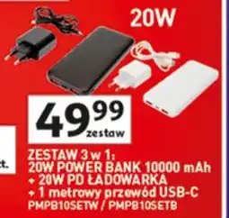 Auchan Power bank 10000 mah + przewód usb-c 1 m Platinet oferta