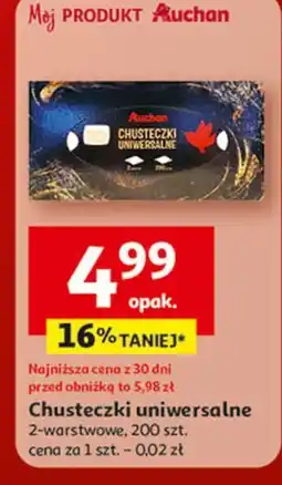 Auchan Chusteczki uniwersalne 2-warstwowe Auchan Różnorodne (Logo Czerwone) oferta