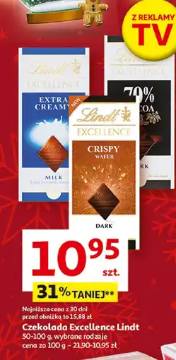 Auchan Czekolada Excellence Lindt 50-100g, wybrane rodzaje oferta