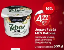 Żabka Jogurt 7 zbóż MEN Bakoma brzoskwinia-gruszka, jagoda-porzeczka oferta
