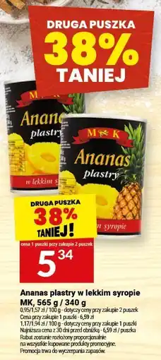 Twój Market Ananas plastry w lekkim syropie MK, 565 g / 340 g oferta