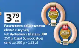 Auchan Pasztet pasztetowa delikatesowa ekstra z szynką lub drobiowa z filetem JBB 250 g oferta