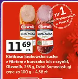 Auchan Kiełbasa krakowska sucha z filetem z kurczaka lub z szynki Olewnik 240-265 g oferta