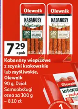 Auchan Kabanosy wieprzowe z szynki krakowskie lub myśliwskie Olewnik 90 g oferta