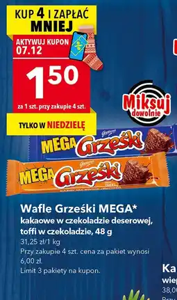 Lewiatan Wafle Grzeski MEGA kakaowe w czekoladzie deserowej, toffi w czekoladzie oferta
