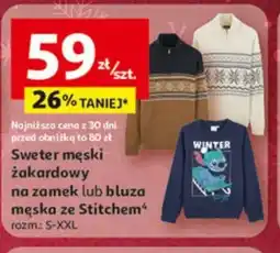 Auchan Sweter męski żakardowy na zamek lub bluza męska ze Stitchem oferta