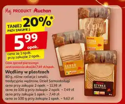 Auchan Wędliny w plastrach różne rodzaje i smaki, tradycyjnie wędzone Dział Samoobsługi oferta